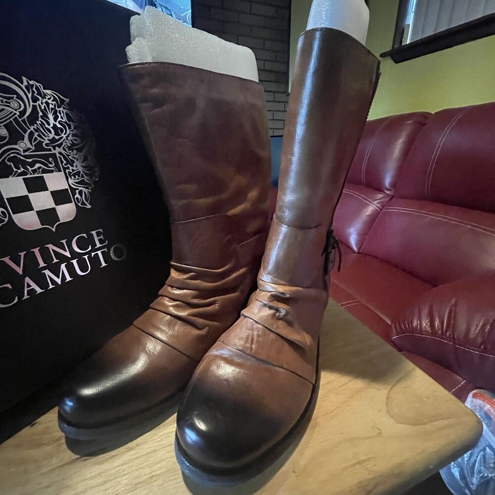 Vince Camuto NIB Women’s Moto Leather Western Boots Size 10 Two Tone Zip Buckle - Picture 5 of 11